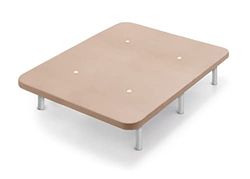 Cama express Base Tapizada con Patas de Madera Plata y Tejido 3D Transpirable | Barras Transversales de Refuerzo | Ideal para Dormitorio y Habitación de tu Hogar | Color Beige | Medidas 150x190 cm