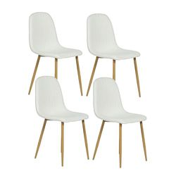 39F FURNITURE DREAM Set di 4 sedie per Sala da Pranzo scandinave Tessuto Riccio Piede Legno, Metallo Fibbia, Bianco/Rovere, 40x52x86cm