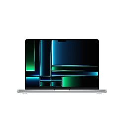 Apple MacBook Pro (2023) Laptop z czipem M2 Pro: Wyświetlacz Liquid Retina XDR 14,2 cala, 16 GB pamięci RAM, 1 TB pamięci masowej SSD, podświetlana klawiatura. Działa z iPhonem/iPadem; Srebrny