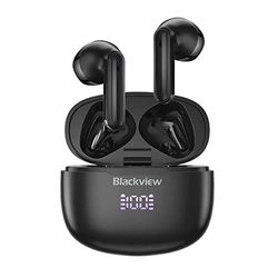 Blackview AirBuds 7 bezprzewodowych słuchawek dousznych Bluetooth, wodoszczelność IPX7, bezprzewodowe ładowanie, wyświetlacz LED, redukcja szumów, duża bateria 470 mAh, kolor czarny