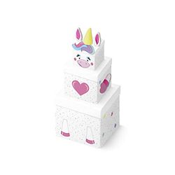 Clairefontaine - Ref K-29061-BXC - Unicorn Stackable Square Boxes (Set of 3) - Various Sizes, Printed Paper With Plush Finish, Can Be Stacked to Reveal a Unicorn