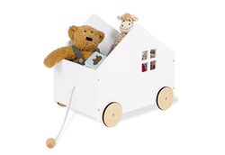 PINOLINO Cajas de Juguetes para Niños 'Hydda', de madera, con cordón de tracción y ruedas de madera engomadas, a partir de 3 años, blanco