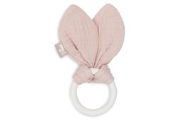 Jollein Anneau de dentition pour bébé - Oreilles de lapin sauvage - Rose sauvage - Coton - Anneau en silicone - Aide à la dentition - Jouet pour bébé
