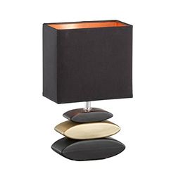 Fischer & Honsel Liner - Lámpara de mesa con base decorativa de cerámica e interruptor de cuerda, 1 bombilla E14, cerámica en negro, dorado y pantalla de tela en negro, 17 x 10 x 29 cm, 53581