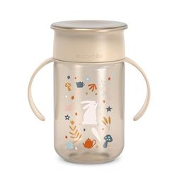 Suavinex, Vaso Aprendizaje Bebé, Vaso 360 con Sistema Antiderrame y Antigoteo, Magic Cup con Asas y Tapa, Apto Lavavajillas y Microondas, 340 ml, Taza Entrenamiento Bebés +12 Meses, Wonderland Beige