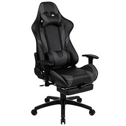Flash Furniture X30 - Sedia da gaming da ufficio, ergonomica, con schienale completamente reclinabile e poggiapiedi estraibile in pelle grigia morbida