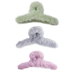 Hair Claw Clips for Women Fluffy Plush Hair Clips Soft Winter Hair Clips Clamps for Thin Thick Long Hair Super Grip Elegant Hair Clips Pretty Christmas Gifts For Girls Woman (Grey+Purple+Green)