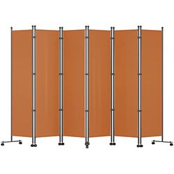 VEVOR Separador de Ambientes 6 Paneles Pantalla de Privacidad Plegable 308 x 36 x 185 cm Pantalla de Privacidad Marco de Aleación de Aluminio y Hierro para Oficinas, Hospitales, Restaurantes, Naranja