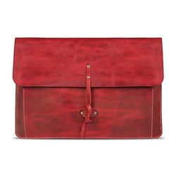 Londo OTTO507 Real Grain Leather MacBook Pro Case with Front Pocket & Flap Closure (Red, 15 - 16 Inches)