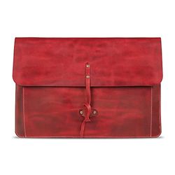 Londo Real Grain Leather MacBook Pro Case with Front Pocket & Flap Closure (Red, 13 Inches)