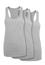 Build your Brand Dames Tank Top Ladies Loose Tank 3-Pack Heather Grey XS, Heather Grey, XS