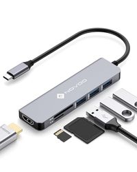 NOVOO USB C HDMI Hub, 6 in 1 USB C naar HDMI 4K Adapter, 3 x USB 3.0, SD & Micro SD-kaartlezer, USB-C Dock Hub Compatibel met Macbook Air Macbook Pro ChromeBook Pixel Matebook XPS Type C apparaten