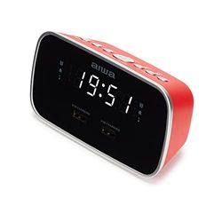 Aiwa CRU-19RD: Radio Reloj Despertador Color Rojo, Digital, Doble USB Charge para cargar smartphones y tablets