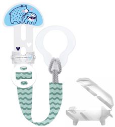 MAM Broche de chupeta, adaptável a todos os tipos de chupetas, mordedores e brinquedos, comprimento ajustável, inclui cobertura de proteção para cetina, lavável, azul, pack de 1 unidade
