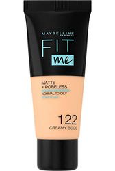 Maybelline New York Fondotinta Coprente Opacizzante Fit Me Matte&Poreless, Colore Uniforme, Pori Minimizzati, 122 Creamy Beige