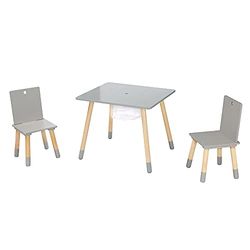 roba Ensemble Table et 2 Chaises Enfants avec Filet de Rangement - Pieds en Bois Massif - pour Filles et Garçons de 2 Ans et plus - Supporte 50 kg - Gris / Naturel