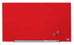 Nobo Lavagna Magnetica in Vetro con Vaschetta Porta Accessori Rimovibile, 680 x 380 mm, Sistema di Montaggio InvisaMount, Gamma Impression Pro, Rosso, 1905183