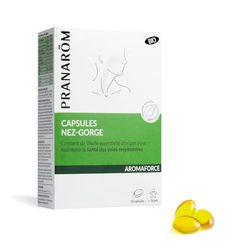 Pranarôm - Aromaforce - Capsules Nez-Gorge, Compléments Alimentaires Aux Huiles Essentielles, Origan vulgaire, Maintient La Santé Des Voies Respiratoires, Citronnier, 100 Pour cent Bio - 30 Capsules