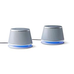 Amazon Basics Conjunto de cozinha 2,0 para PC ou portátil, entrada auxiliar de 3,5 mm, alimentação USB, 1 par, prateado