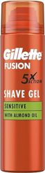 Gillette Fusion, gel da barba da uomo, 200 ml, con olio di mandorle, per pelli sensibili, effetto 5 volte: pulisce, idrata, protegge, rinfresca e lenisce, regalo per uomini