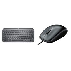 Logitech MX Keys Mini Minimalist Wireless Illuminated Keyboard, Compact, Bluetooth, Backlit, USB-C & B100 Wired USB Mouse, 3-Buttons, Optical Tracking, Ambidextrous PC/Mac/Laptop - Black