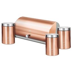 Berlinger Haus Rose Gold Broodtrommelset + 3-delige set keukenopslag roestvrij stalen containers voor brood en gebak, schuifdeksel, broodtrommel, roségoud, roestvrij staal