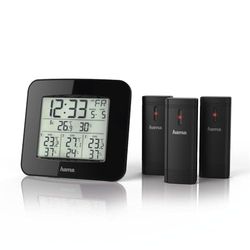 Hama | Estação meteorológica digital com 3 sensores (termómetro de exterior e interior, função de relógio e alarme incluídos, medição de humidade, preto