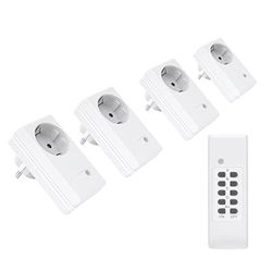 Juego de enchufes inalámbricos conecto: 4 enchufes inalámbricos y 1 Mando a Distancia Interior, 2300 W, 230 V, Blanco