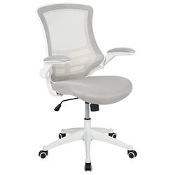 Flash Furniture Chaise pivotante de Hauteur Moyenne Ergonomique en Maille avec Armature Blanche et accoudoirs Pliables, Mousse, métal, Plastique, Bois, Maille Gris Clair/Structure Blanche