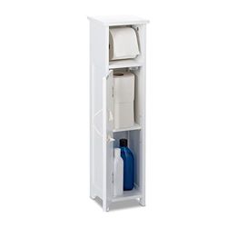 Relaxdays Porta Carta Igienica da Bagno, Mobiletto Autoportante da Appoggiare, MDF e Cotone, HLP 71 x 18 x 20 cm, Bianco