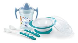 Nuk Etenleerset, drinkbeker (230 ml), leerkom en voederlepel, vanaf 6 maanden, BPA-vrij, blauw, 4-delig