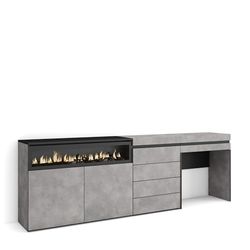 Skraut Home | Buffet, Bahut | Meuble de Rangement | 227x75x35 cm | Chambre à Coucher, pièce | Cheminée électrique | Commode, Buffet | Coiffeuse | Style Moderne | Ciment
