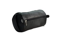 Pfeilring - Beauty case rotondo in pelle bovina, con scomparto esterno, colore: Nero