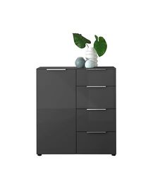 Stella Trading Comò SANTORIN Antracite con Frontale in Vetro, (Larghezza x Altezza x profondità), Legno ingegnerizzato, 90 x 99 x 40 cm (B/H/T)