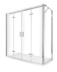 BOX DOCCIA A 2 LATI CON APERTURA A LIBRO E PARETE FISSA REVERSIBILE (Fisso 87,5-90 + Porta 138,5-142)
