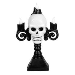 Boland 73052 Bougeoir LED Crâne Taille 16 x 10 cm Lumière LED avec piles Décoration pour Halloween, carnaval et fête à thème