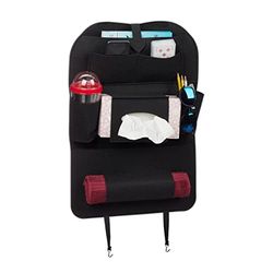 Relaxdays 10027675 Organiseur siège arrière, Grosse Poche en Feutre, pour Enfants, 7 Compartiments, Protection Dossier Auto Noir