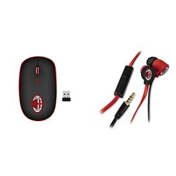 TECHMADE Mouse Wireless Ufficiale AC Milan & Auricolari con microfono e Tasto Funzione Ufficiali A.C. MILAN