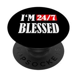 Estoy bendecido 24/7: Hombres bendecidos Ropa cristiana Vida bendita PopSockets PopGrip Adhesivo