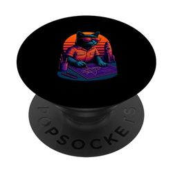 Retro Cat With Rocket Space Skills Aerospace Engineer PopSockets Adhesive PopGrip