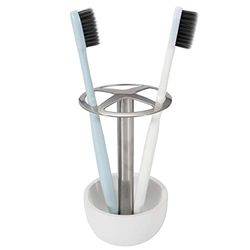 CozyCabin Toothbrush Holder Stand for Bathroom Vanity Countertop, Stainless Steel Toothbrush Bathroom Organizer (White)