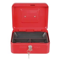 Amig - Steel Money Box | Secure Nickel-Plated Lock | Removable Coin Tray | Easy Transport Handle | Shockproof, Scratch-Resistant | Ideal for Shops & Offices | 200x160x90 mm, Red, Metal