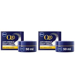 NIVEA Q10 Anti-Wrinkle Power Revitalising Night Cream (50ml), Anti-Wrinkle Face Cream with Skin Identical Q10 and Creatine, Regenerative Night Cream (Pack of 2)