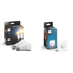 Philips Hue Bombilla inteligente, E27, Luz cálida y fría, 85W, Pack de 2 Bombillas LED inteligentes + Interuptor inteligente, Accesorio para bombillas y lámparas inteligentes Hue