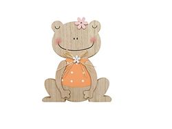GLOREX 6 1860 401 - Drewniana żaba, figurka do postawienia z pomarańczową koszulką, ok. 10 x 12 x 2 cm, ozdobiona dwoma małymi kwiatkami