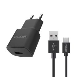 Eveready - Oplader voor smartphone en tablet - 12 W - 1 USB-A poort - EU-stekker. Inclusief micro-USB-kabel