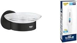GROHE Start QuickFix Jabonera con Soporte y A1 QuickGlue (Metal y Cristal, Fijación Oculta, Incluye Tornillos y Tacos), Tamaño 125 x 58, Negro Mate, 411932430