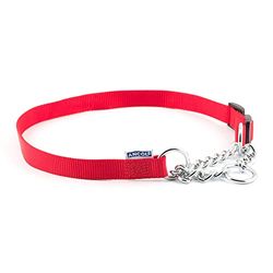 Ancol Heritage Nylon & Chain Check Collar Red 25 - 35cm Sz 1-2