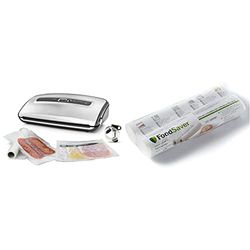 FoodSaver Machine Sous Vide avec compartiment de rangement pour rouleau et cutter & FoodSaver FSR2802-I Rouleaux de mise sous vide, pour machine sous vide Foodsaver, Pack de 2 (28cm x 5.5m chaque)