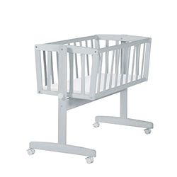 roba Cuna Bebé 40 x 90 cm + Colchón - Función Basculante con Botón de Bloqueo + Ruedas con Freno - Conjunto para Niñas y Niños - Madera Gris/Topo